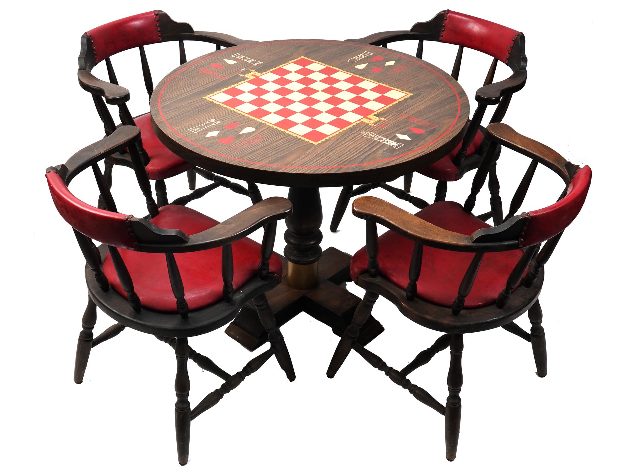 VINTAGE AMERICAN  GAMBLING TABLE AND FOUR ARMCHAIRS PIC-0